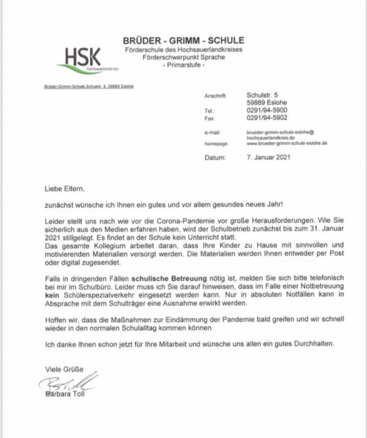 Elternbrief Januar 2021