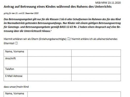 Weihnachtsferienbeginn und Antrag auf Notbetreuung
